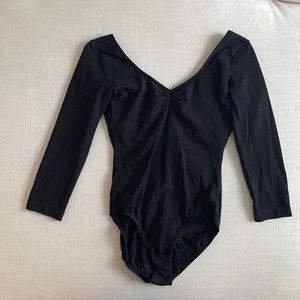 Bloch 3/4 Sleeve Pinch Front Black Leo With Built in Shelf Bra